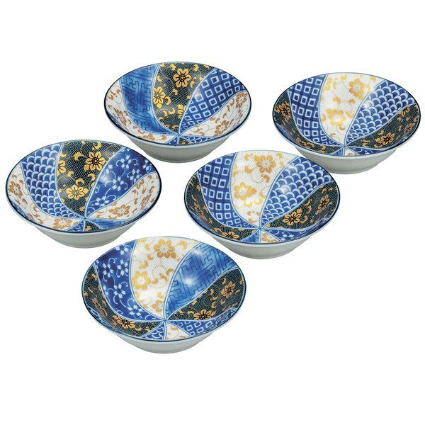 Kobachi Kutani Ware Tessen Pattern 4.8  Small Bowls Set of 5 Japanese Tablewar