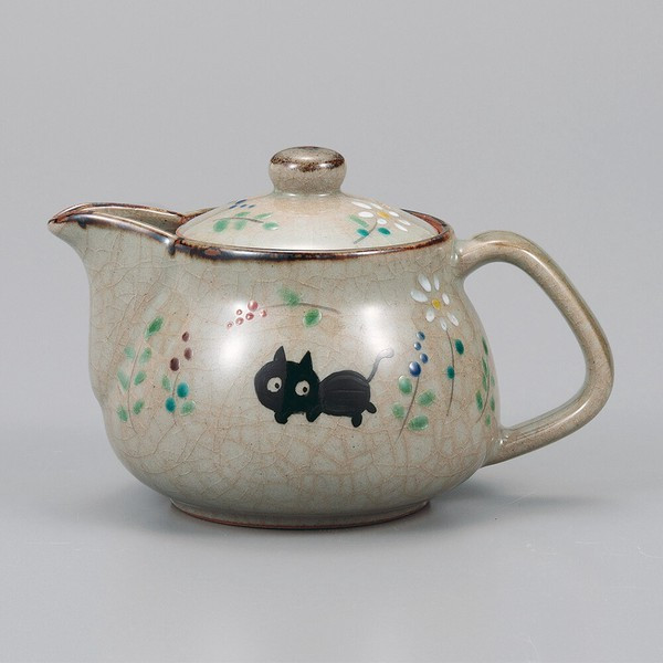 Kutani ware Japanese Tea pot Green tea Kyusu Black cat NEKO  Koyo kiln Japan