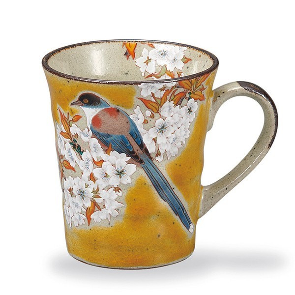 Kutani ware Japanese Mug Coffee Tea cup Yoshida-ya Wild cherryblossom Bird Japan