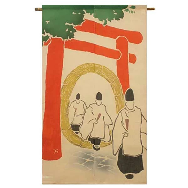 Kyoto Noren Japanese Door Curtain Linen Batik-Dyed Chinowa Purification Ring