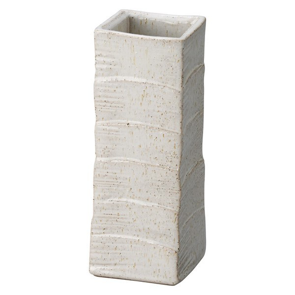 Shigaraki Ware Sazanami Flower Vase with Wave Texture Mikage White glaze Japan S