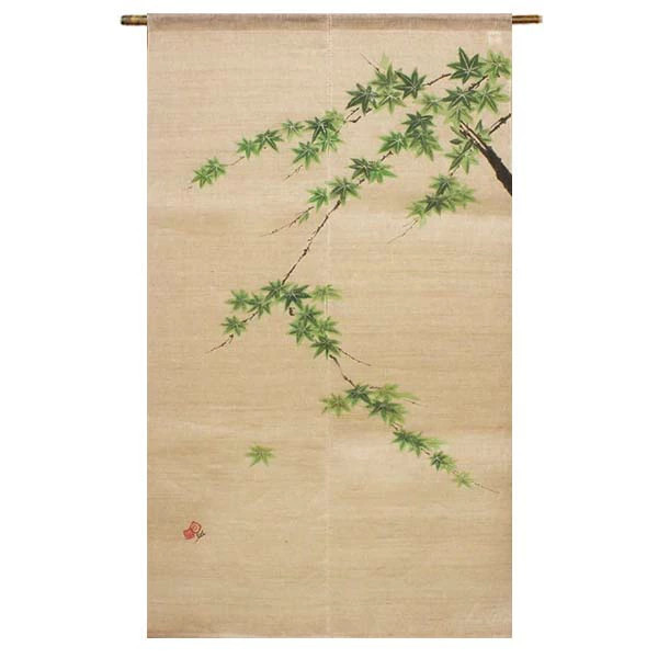 Kyoto Noren Japanese Door Curtain Linen Hand-Painted Aomomiji Green maple