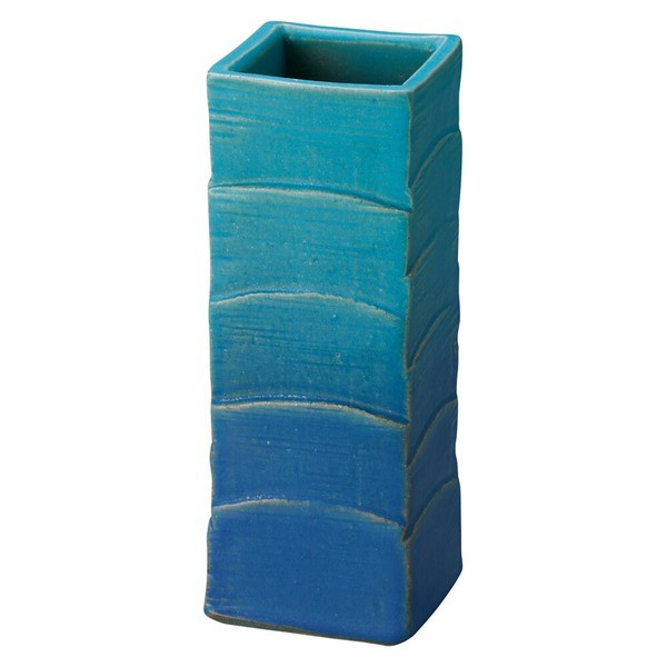 Shigaraki Ware Sazanami Flower Vase with Wave Texture Sunlit Mist Blue Seiran S