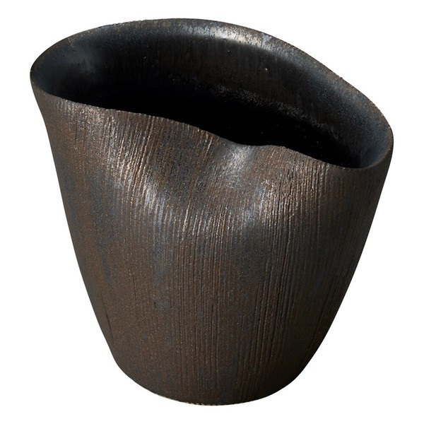 Shigaraki Ware Tawami Japanese flower Pot Vase Japan Gold Patina Black Japan