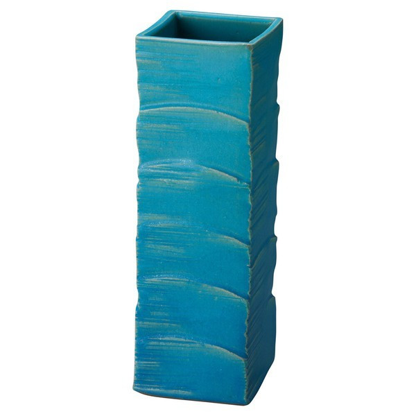 Shigaraki Ware Sazanami Flower Vase with Wave Texture Sunlit Mist Blue Seiran L