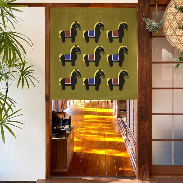 Noren Japanese Door Curtain Tapestry PolyesterNine Black Horses Japan