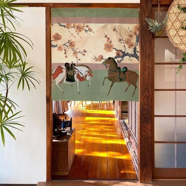 Door Curtain Tapestry PolyesterTwo Horses Design 85x90 cm Japan