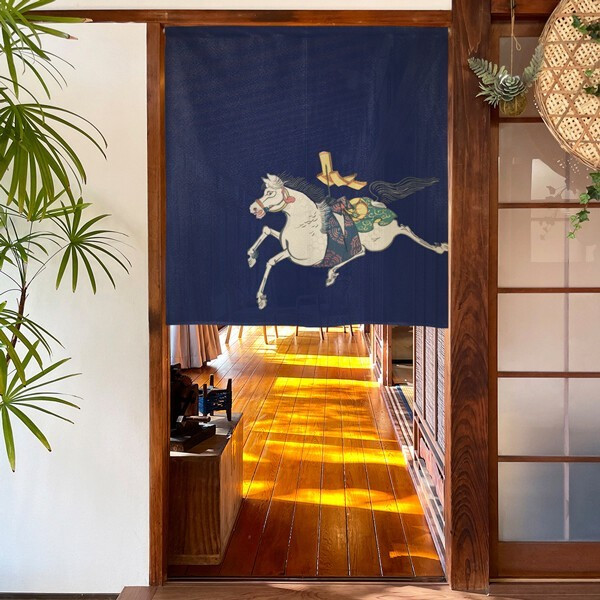 Noren Japanese Door Curtain Tapestry PolyesterNavy Sacred Horse 85x90 cm Japan