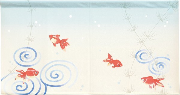 Noren Japanese door curtain 33.46x17.6 polyester Goldfish and aquatic plants