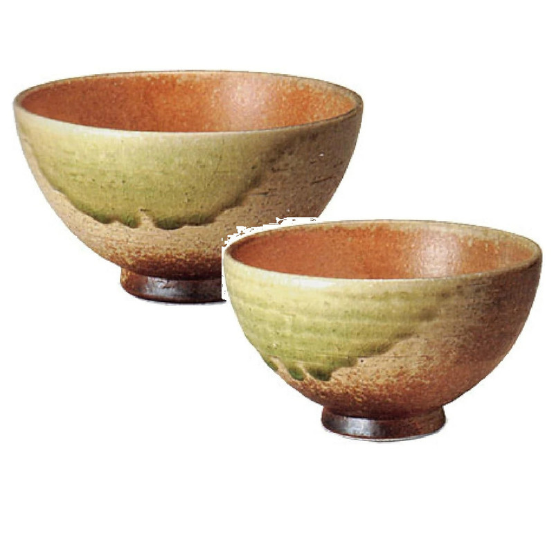 Pair Shigaraki ware Japanese Rice bowl Gohan Chawan  Old Shigaraki Scarlet Japan