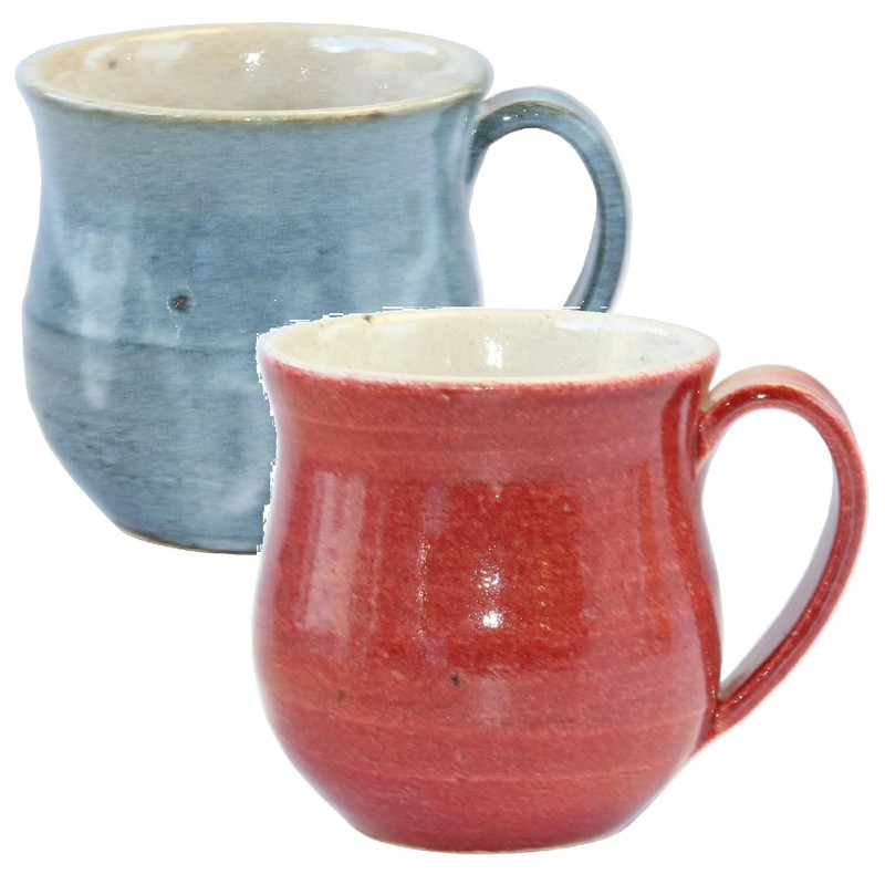 Shigaraki ware Japanese pottery Mug Tea cup set of  2Saiun Blue Red Japan