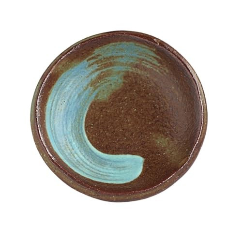 Shigaraki ware Japanese pottery small plate Brush marks Hakeme Blue sea Japan