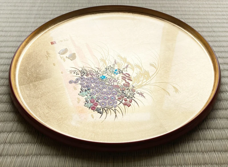 Obon Tray Yamanaka Urushi Yamanaka lacquerware Gold Miyabi Round Japan
