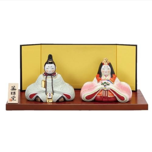 Japanese Hinamatsuri Hina Dolls Mino ware Hand-Painted Imperial Wood-Grain Japan