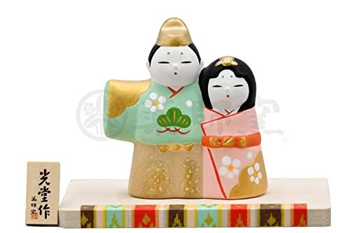 Japanese Hinamatsuri Hina Dolls Mino ware Gold glaze Mutsutachi Set Wooden Base