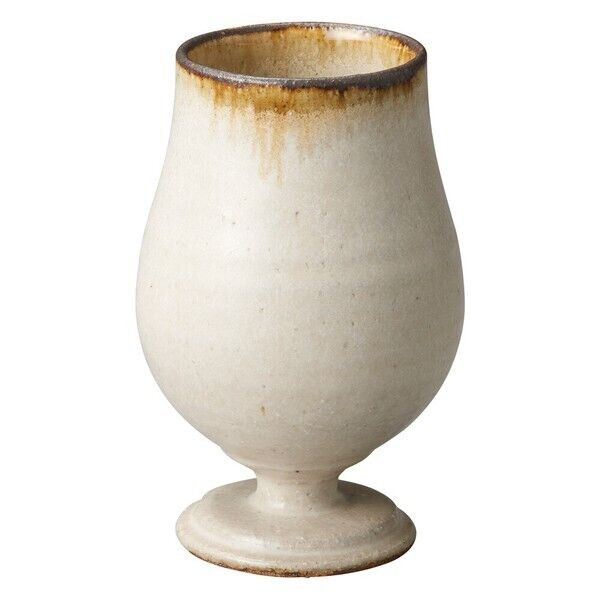 Shigaraki yaki ware Japanese pottery goblet Wine glass White Tag japan