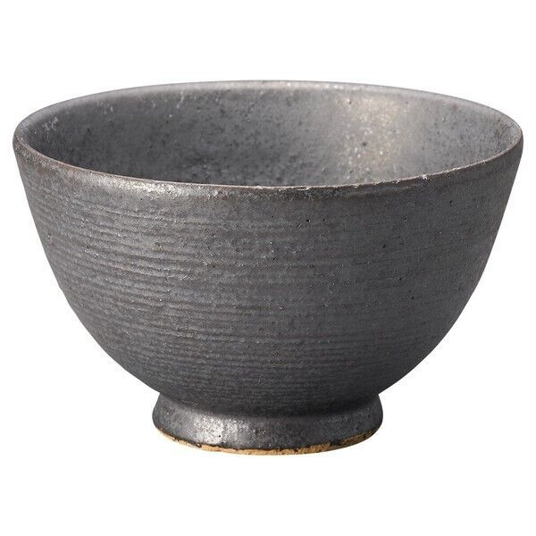 Shigaraki yaki ware Japanese pottery Rice bowl Gohan chawan Kushime Sumi Black