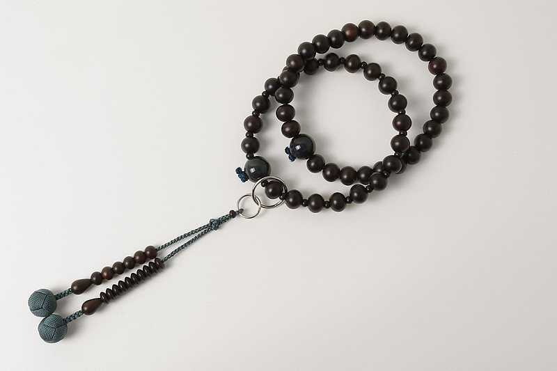 Kyoto Juzu Japanese Buddhist Mala Jodo shu Stripe Black Ebony Hawks eye Men