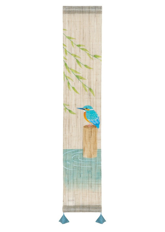 Kyoto Mini Tapestry Handpainted Linen Wall HangingKawasemi Kingfisher Japan