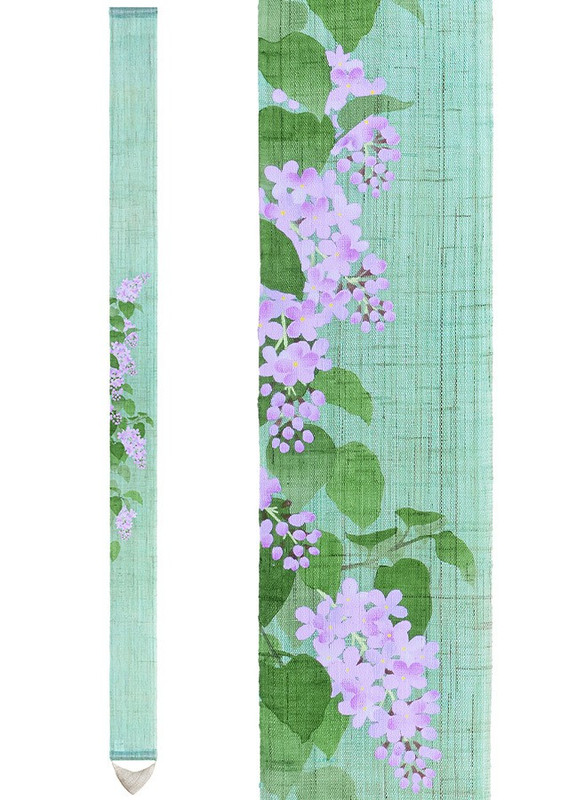 Kyoto Tapestry Handpainted Linen Wall HangingLilac Floral Japan