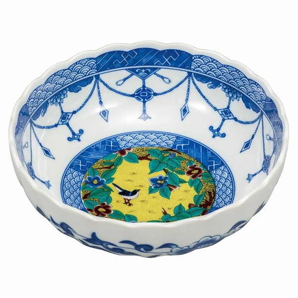 Authentic Kutani Ware Bowl Yoshidaya Style Camellia & Bird 20.5cm Made in Japan