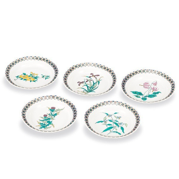 Kutani Ware Plate Set 5.5-go Kin-Komon Floral Assorted Design 16.5cm Japan