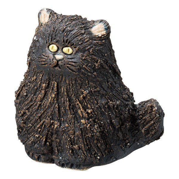 Shigaraki Ware MUKU Cat Figurine Black Large Japanese Pottery Made in Japan