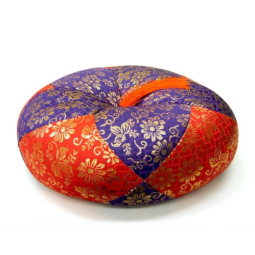 Japanese Buddhist Bell Cushion Futon 47cm Gold Brocade Round (Red Purple) 1.5