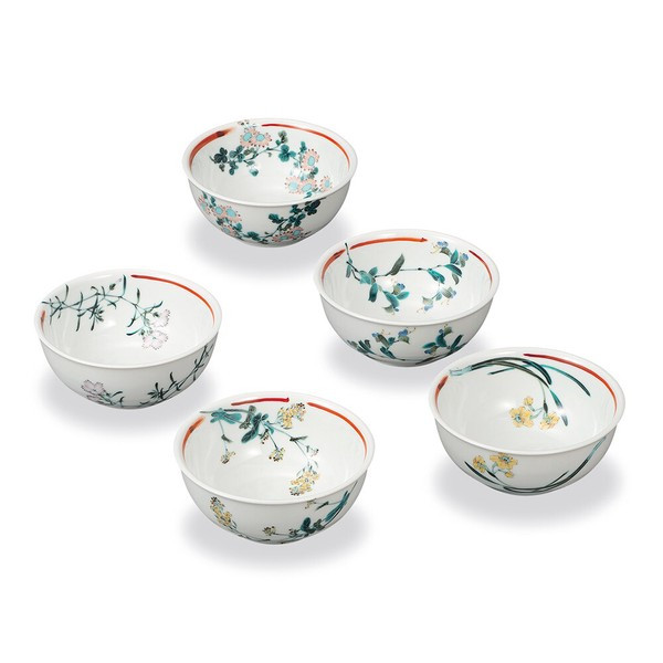 Kutani Ware set of 5 Kobachi small Bowls 12.5cm Floral Patterns Made in Japan