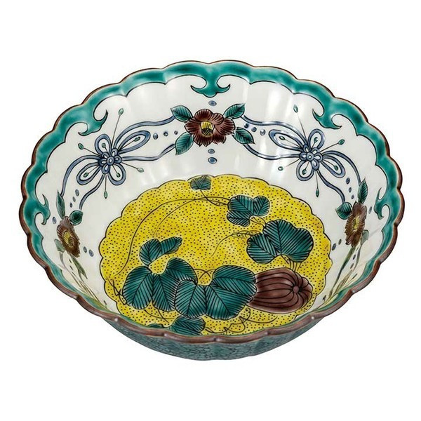 Authentic Kutani Ware Bowl Japanese Snake Gourd Pattern 15cm