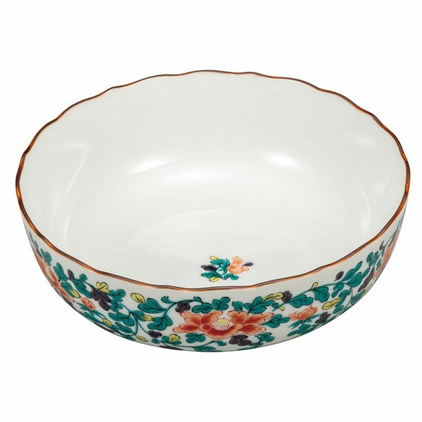 Japanese Kutani Ware Bowl 17.5cm Peony Karakusa Pattern Made in Japan