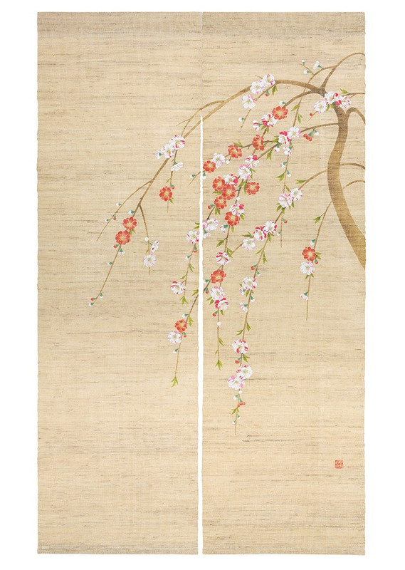 Kyoto Noren Japanese door curtain Linen Genpei Weeping Peach Blossoms Sakura