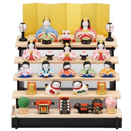 Japanese Hinamatsuri Hina Dolls Mino ware Kinsei Sakura 5Tier Display Sakura