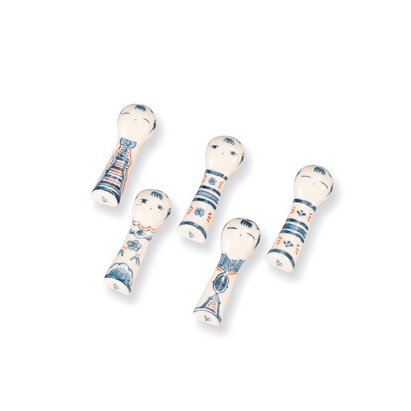 Kutani ware Hashioki Japanese chopstick rest set Kokeshi doll Made in Japan