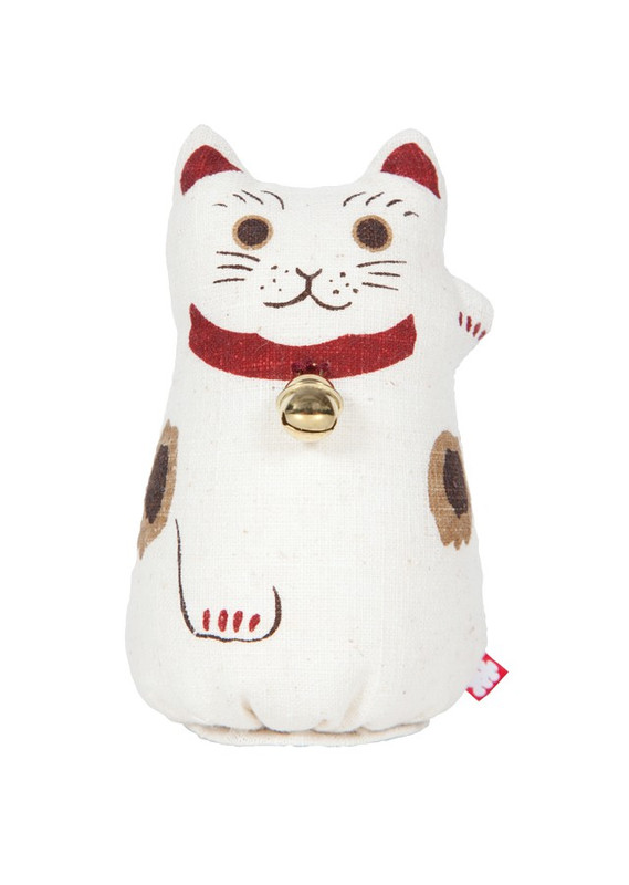 Kyoto Oiri DESIGN Hand-Dyed Linen Maneki neko Japanese Lucky cat Doll White