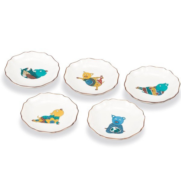 Kutani Ware Plate Set 3.5-go Animal Yogi Made in Japan set of 5