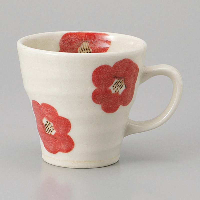 Mino ware Japanese Ceramic Mug Coffee Tea cup White Red Camellia 250ml Japan
