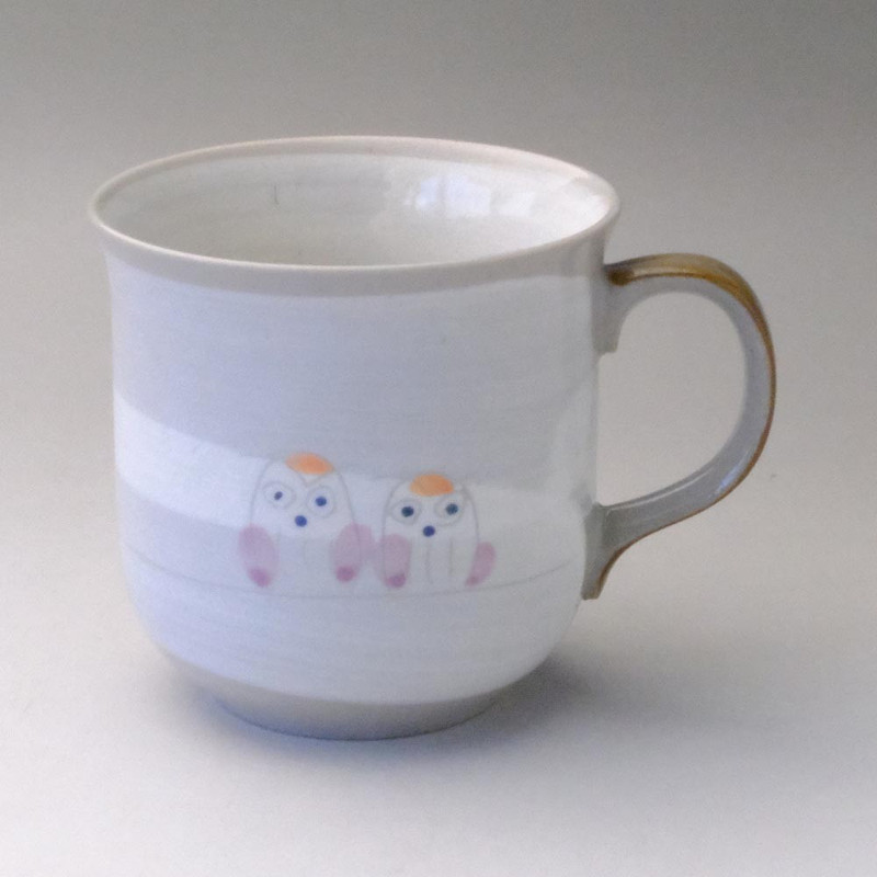 Mino ware Japanese Ceramic Mug Coffee Tea cup Fukuro Owl Red 300ml Japan