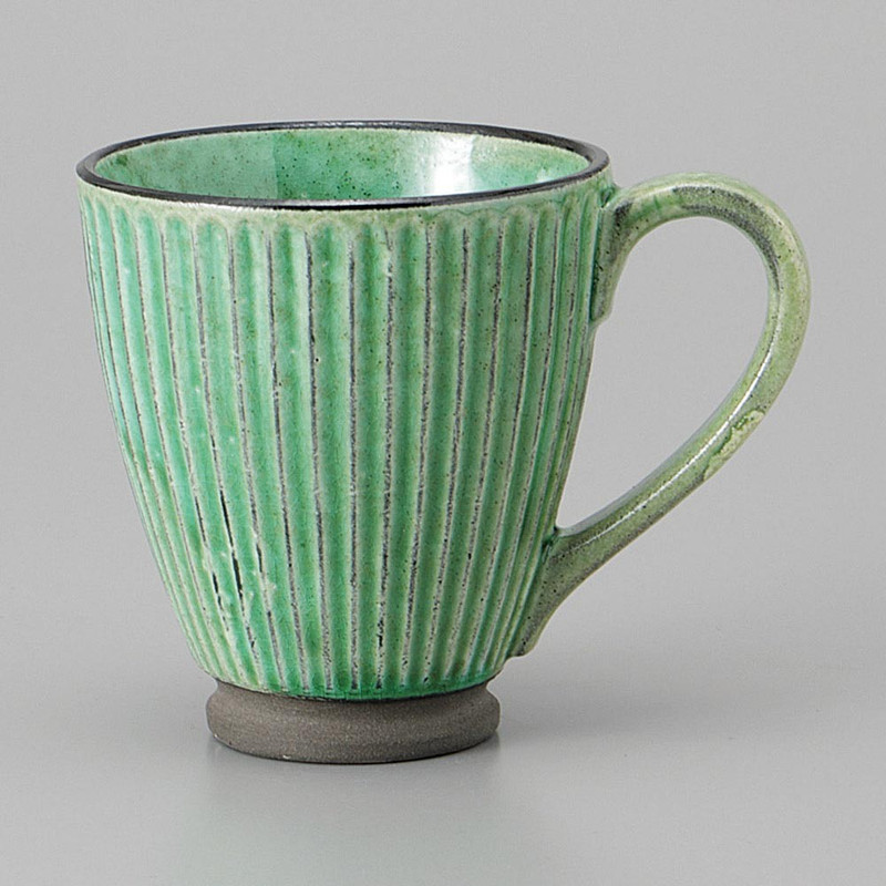 Mino ware Japanese Ceramic Mug Coffee Tea cup Shinogi carving Green Black clay