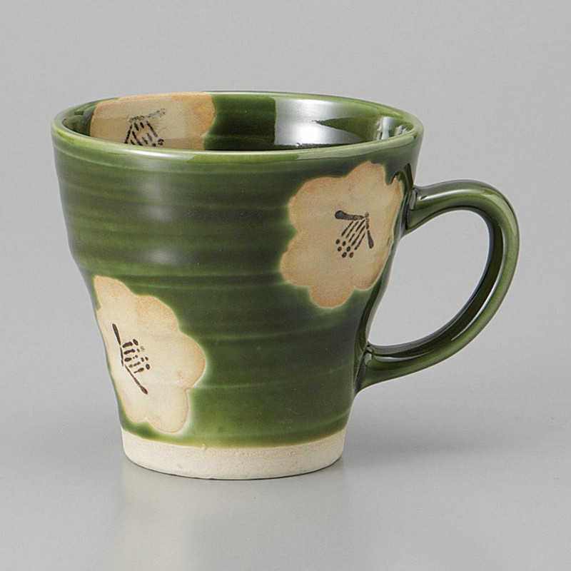 Mino ware Japanese Ceramic Mug Coffee Tea cup Oribe green Camellia 250ml Japan