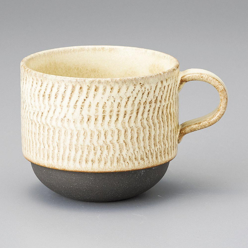 Mino ware Japanese Ceramic Mug Coffee Tea cup Gentle Wave Stack Mug – Beige