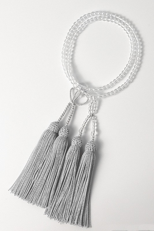 Kyoto Juzu Japanese Buddhist Mala Jodo shinshu Crystal quartz Japan Silver gray