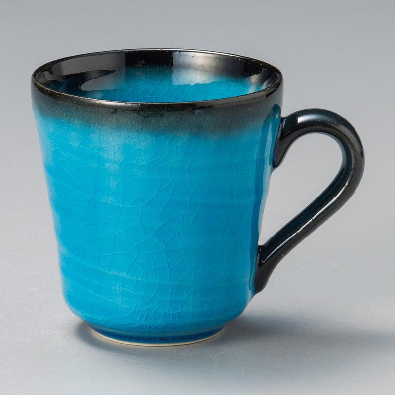 Mino ware Japanese Ceramic Mug Coffee Tea cup Blue Kannyu Crackle Glaze
