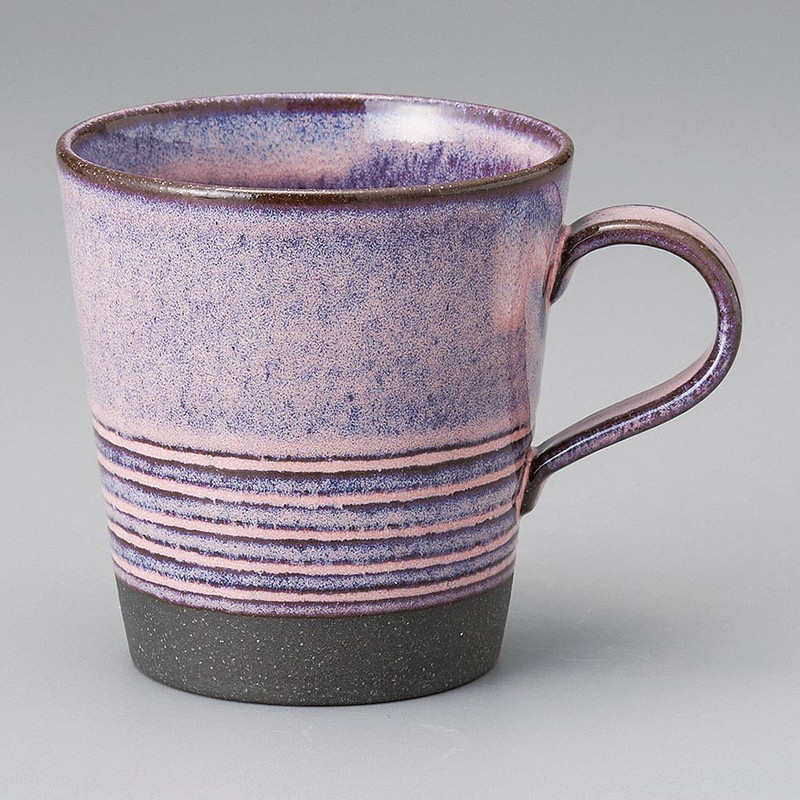 Mino ware Japanese Ceramic Mug Coffee Tea cup Pink Border in Black Clay Japan