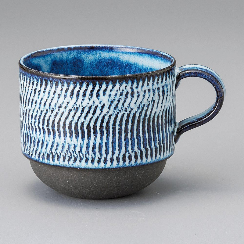 Mino ware Japanese Ceramic Mug Coffee Tea cup Gentle Wave Stack Mug – Blue