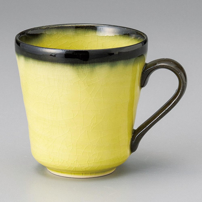 Mino ware Japanese Ceramic Mug Coffee Tea cup Yellow Kannyu Crackle Glaze