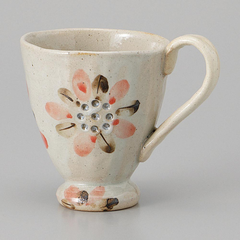 Mino ware Japanese Ceramic Mug Coffee Tea cup Sukashi floral Red 300ml Japan