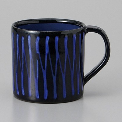 Mino ware Japanese Ceramic Mug Coffee Tea cup Slip wear style Black glaze Blue