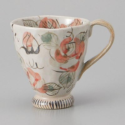 Mino ware Japanese Ceramic Mug Coffee Tea cup Rose garden pattern Red Japan