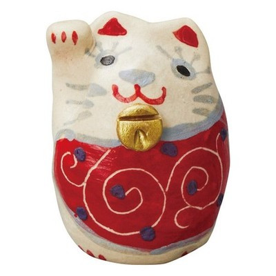 Shigaraki Ware Japanese Red glaze Maneki neko Luck cat Figurine Japan White